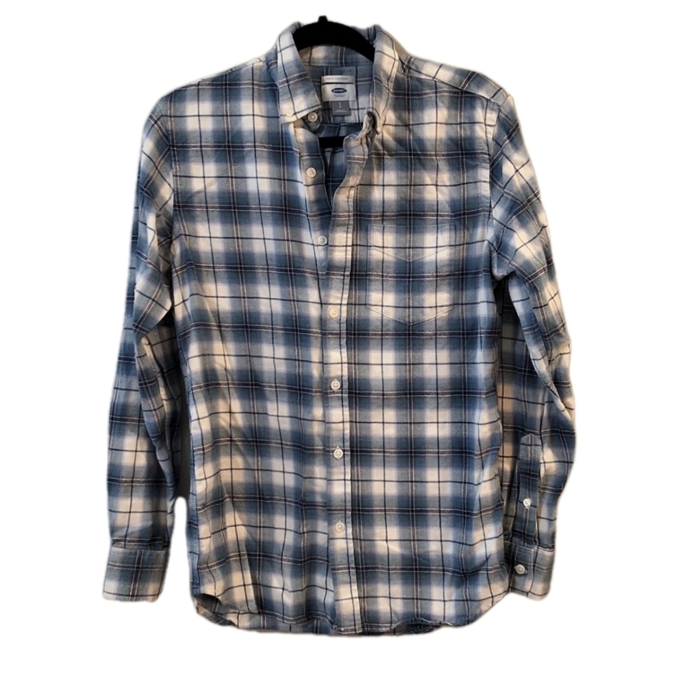 Old Navy Men's Slim Fit Blue Button Up Shirt Small Preppy Cowboy Classic Grunge